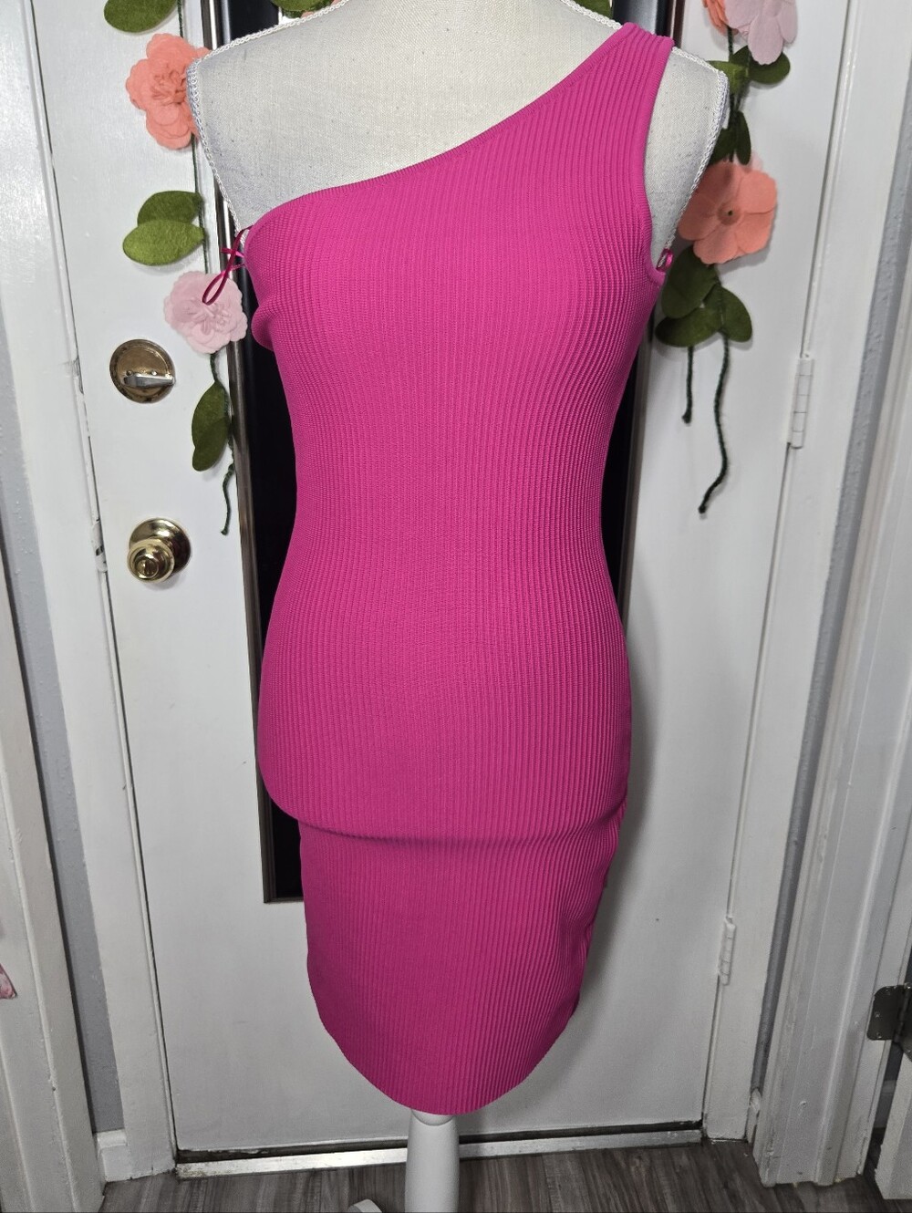 Sincerely Jules Pink One Shoulder Ribbed Mini Dress Sz XS